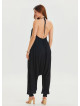 Black Bohemian Jumpsuit with Elasticated Legs and Tied Neck 4484